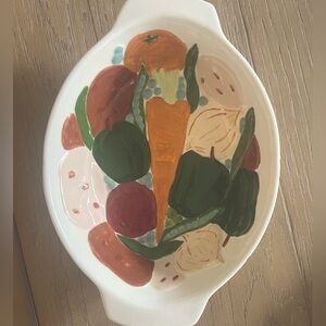 Mid Century Modern Farmhouse hand painted vintage ceramic vegetable serving dish